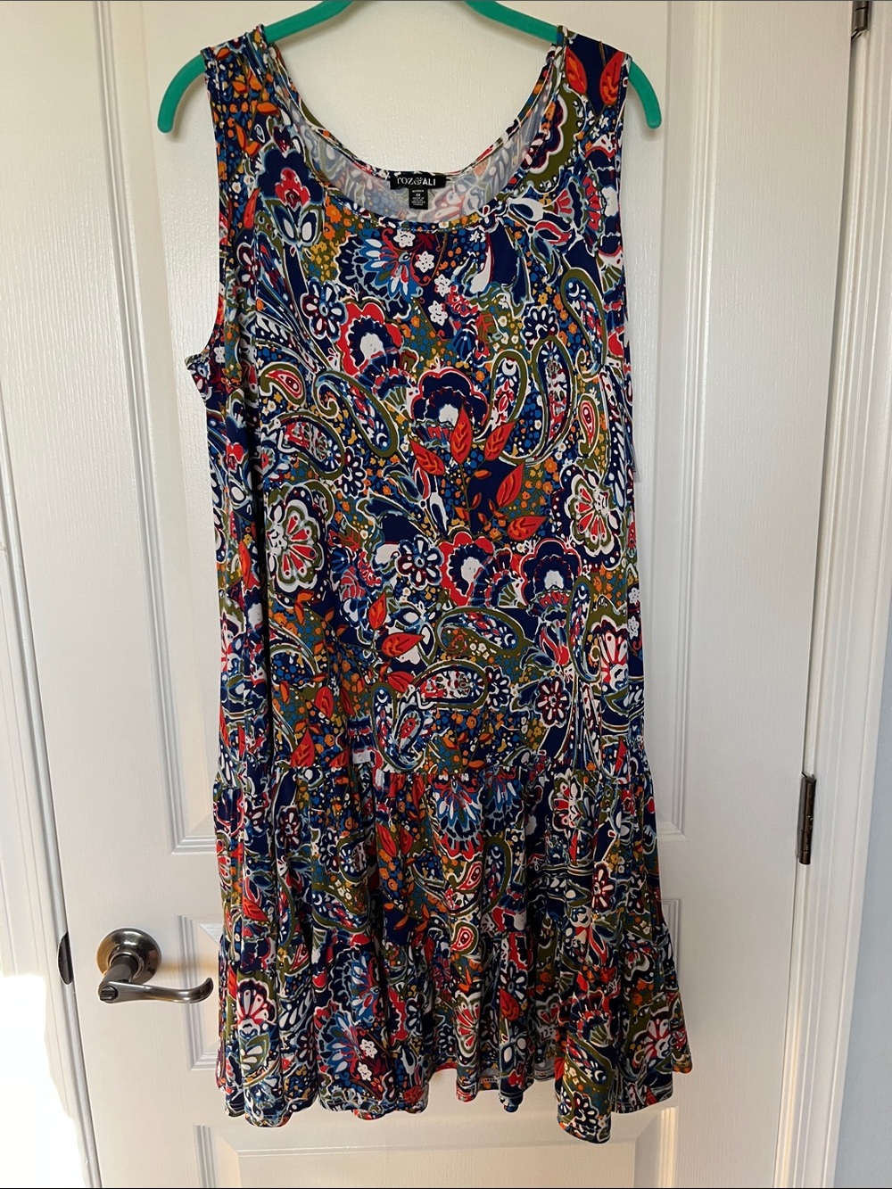 Roz & Ali Navy Paisley Sleeveless Tiered Mini Dress